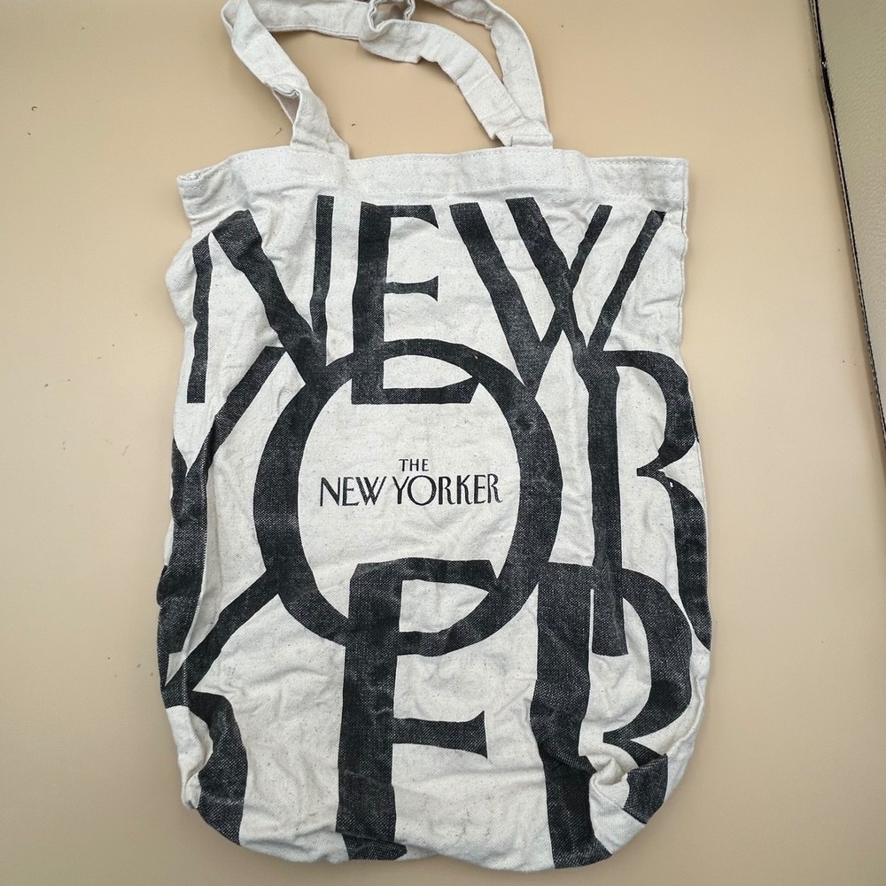 The New Yorker Magazine Canvas Tote Bag Black White Graphic Literary Book Bag